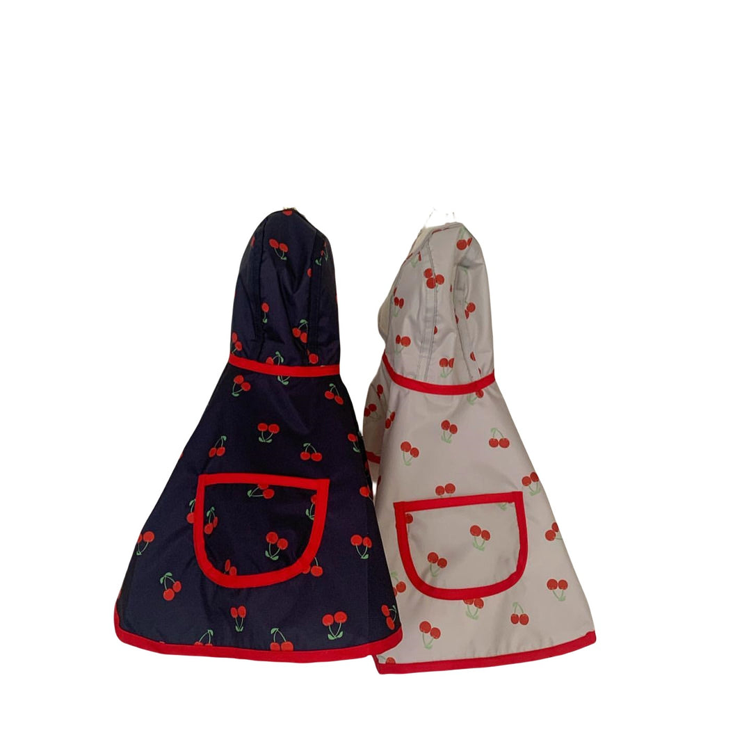 Waterproof Cherry-Print Hooded Dog Raincoat with Clear Visor and Front Pocket