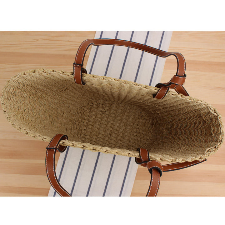 Woven Natural Material Handbag with Elegant Leather Handles Stornfield