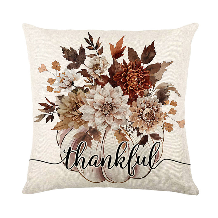 Square Cotton-Linen Throw Pillow Cover with Oversized LOVE Typography & Floral Wreath Print
