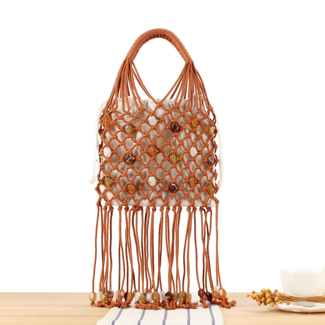 Macrame Tote Bag with Unique Bead Decoration Stornfield