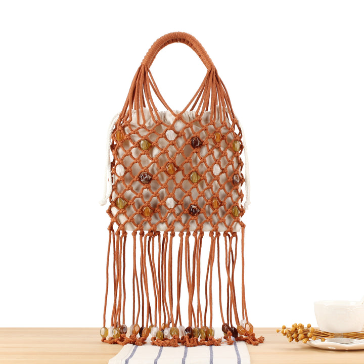 Macrame Tote Bag with Unique Bead Decoration Stornfield