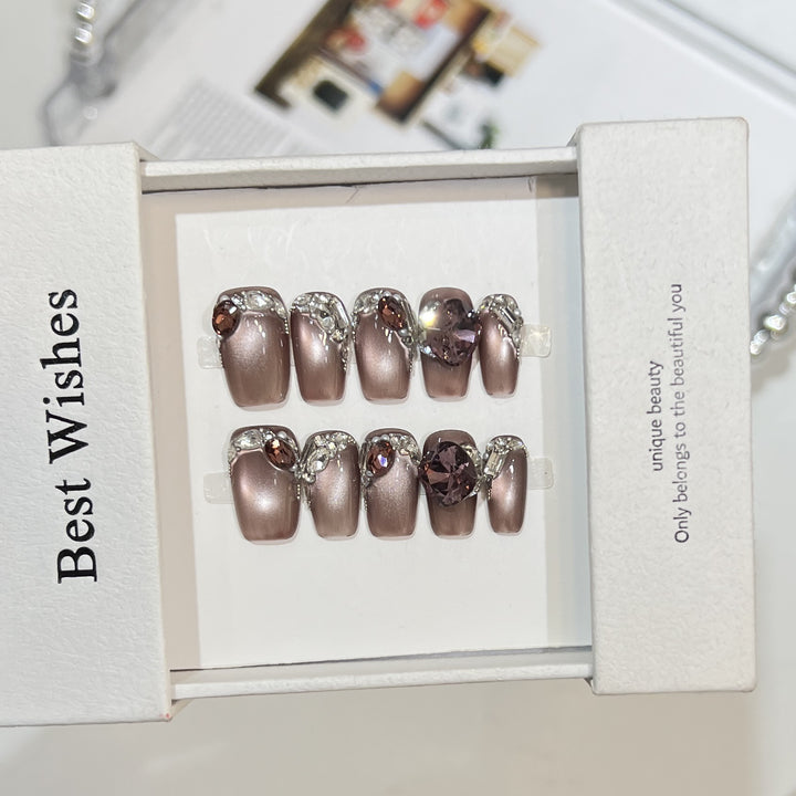 Decorative Press-On Nail Design with Gemstone Accents Stornfield