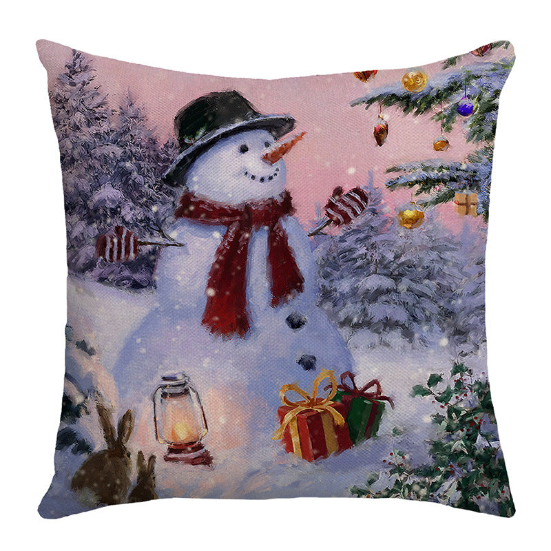 Decorative Linen-Cotton Santa Claus Holiday Throw Pillow Cover