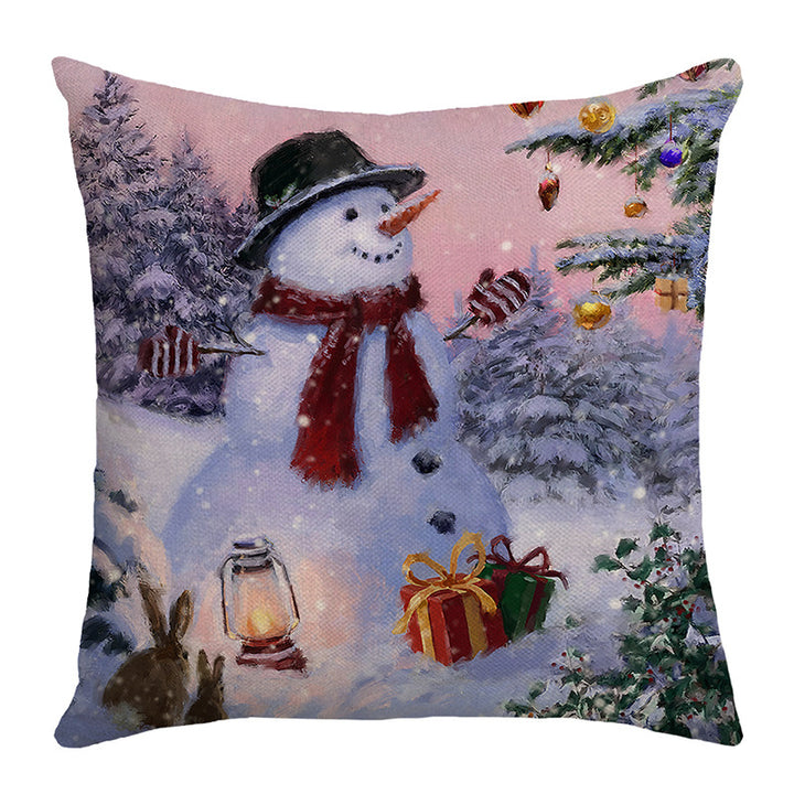 Decorative Linen-Cotton Santa Claus Holiday Throw Pillow Cover