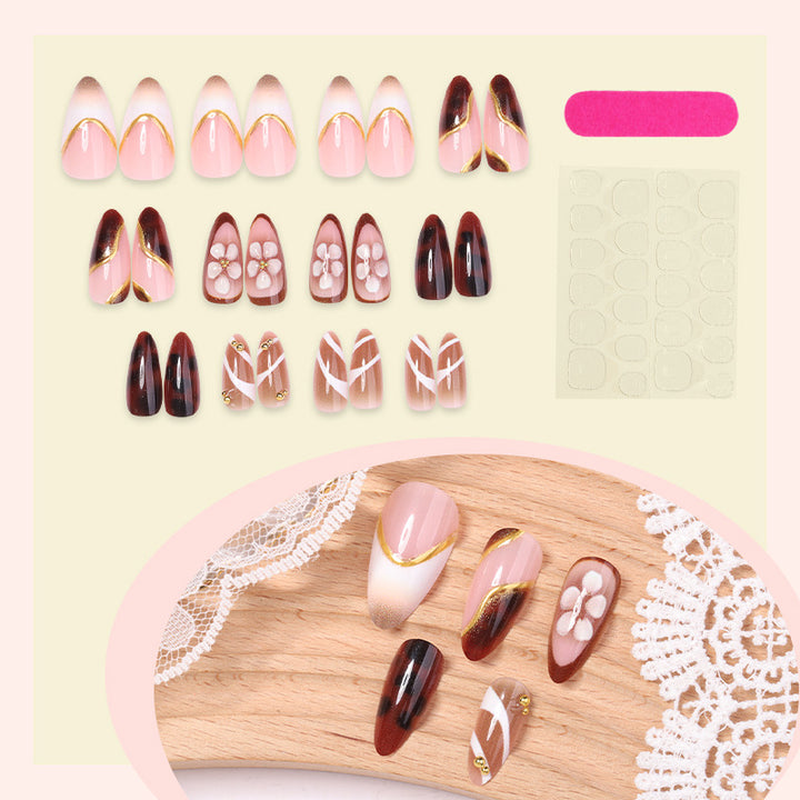 Decorative Press-On Nail Art Set with Floral and Gold Accents Stornfield