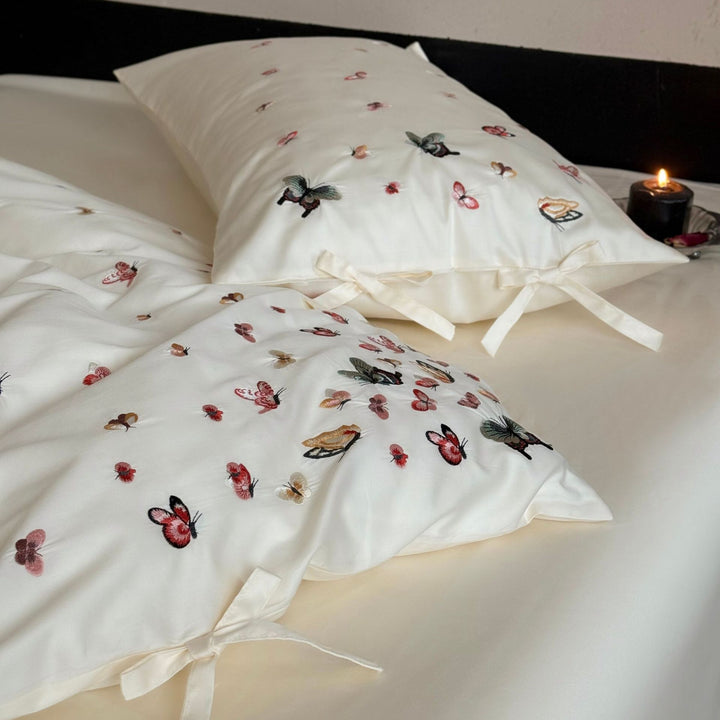Embroidered Butterfly Cotton-Sateen Duvet Cover Set with Tied Pillow Shams