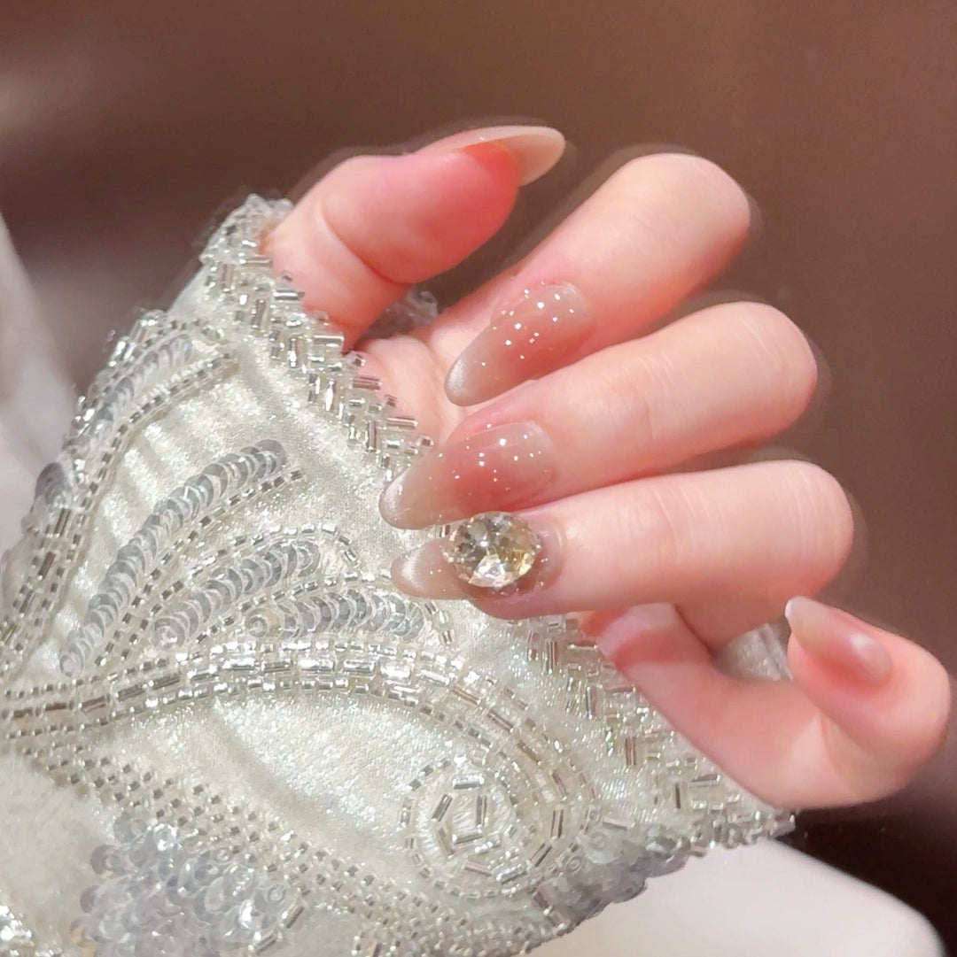 Elegant Crystal-Accented Press-On Nail Set Stornfield