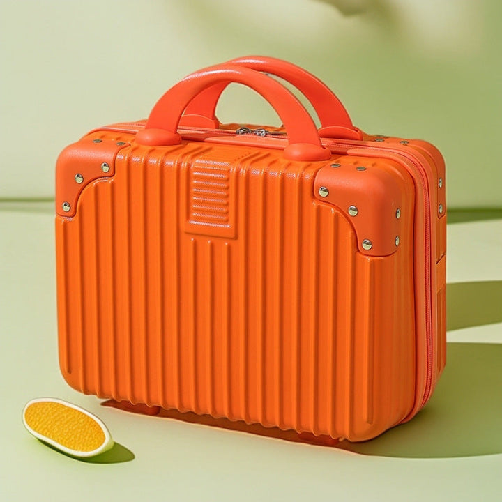 structured hard-shell vanity travel case with faux-leather corner reinforcements and dual top handles Stornfield