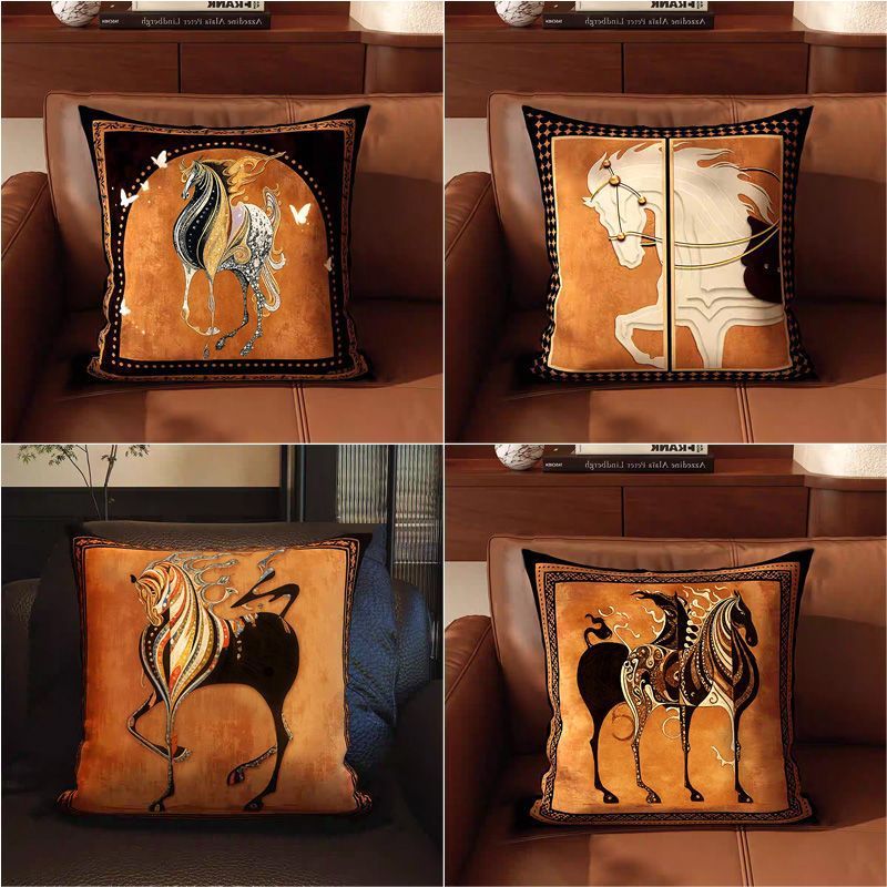 Artistic Horse-Themed Decorative Throw Pillow