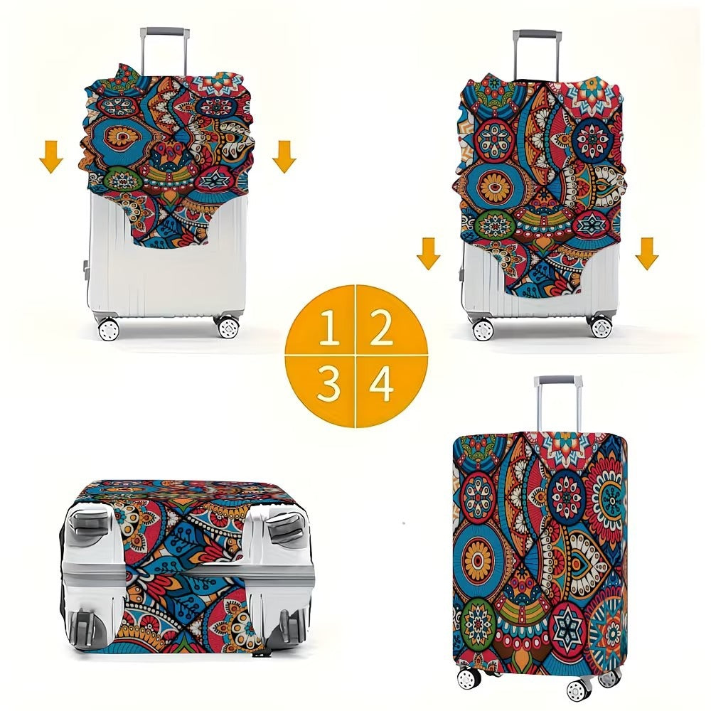 Unisex nan elastic suitcase cover with mandala pattern and telescopic handle compatibility Stornfield