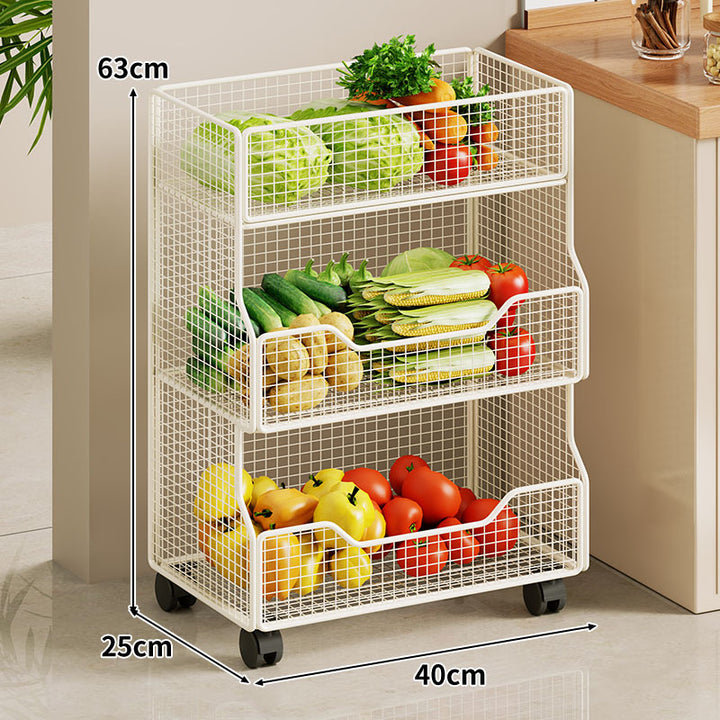 Two Tier Wire Mesh Kitchen Produce Storage Rack with Slide Out Lower Basket
