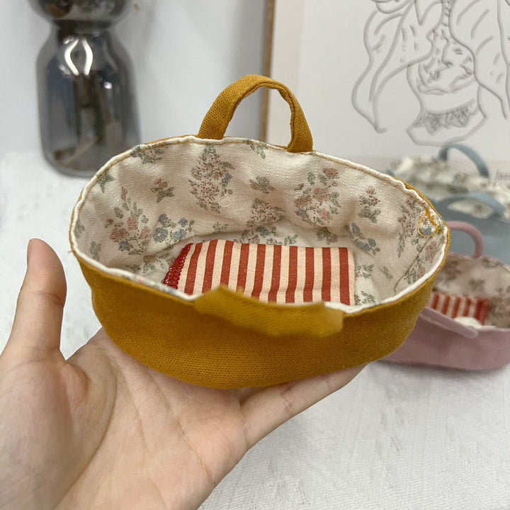 Miniature Linen Doll Bucket Hat with Floral Lining and Top Carry Loop
