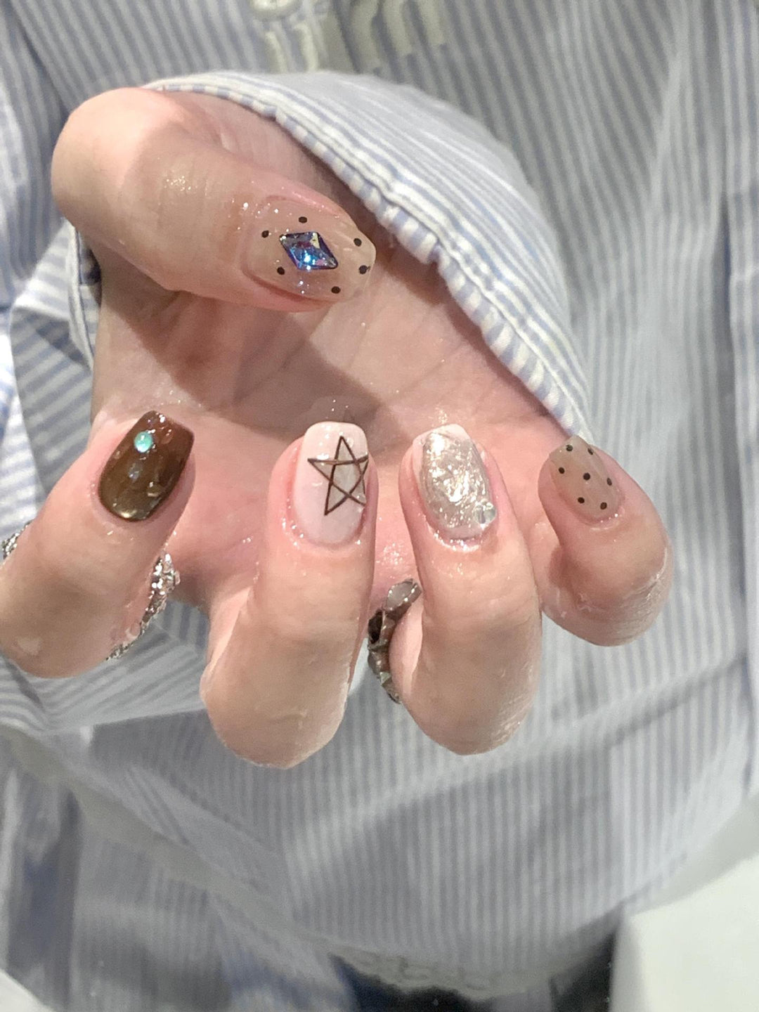 Artificial Nail Set with Creative Geometric and Sparkling Accents Stornfield