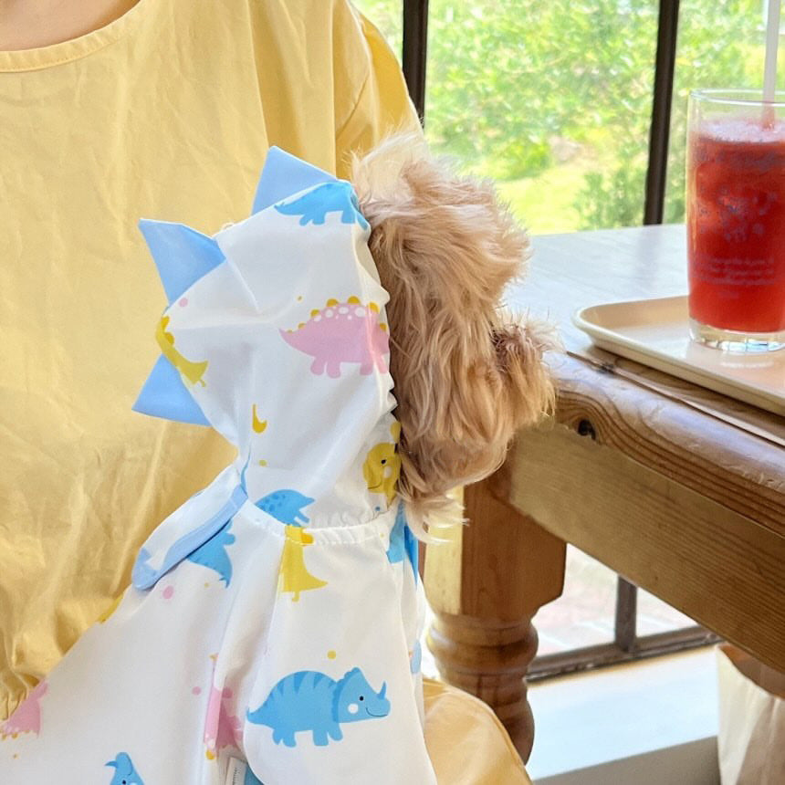 Waterproof Hooded Dino-Print Dog Raincoat with Spiked Hood