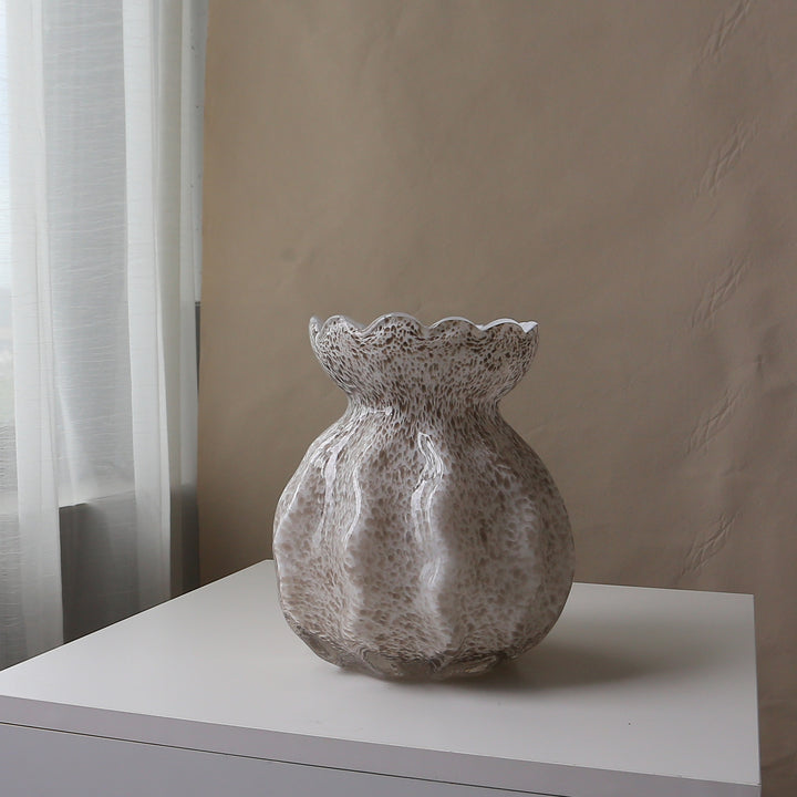Handblown Scalloped-Rim Textured Glass Accent Vase Stornfield