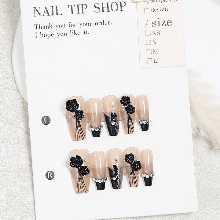 Artificial nail set with glamorous 3D rose details and elegant glitter accents Stornfield