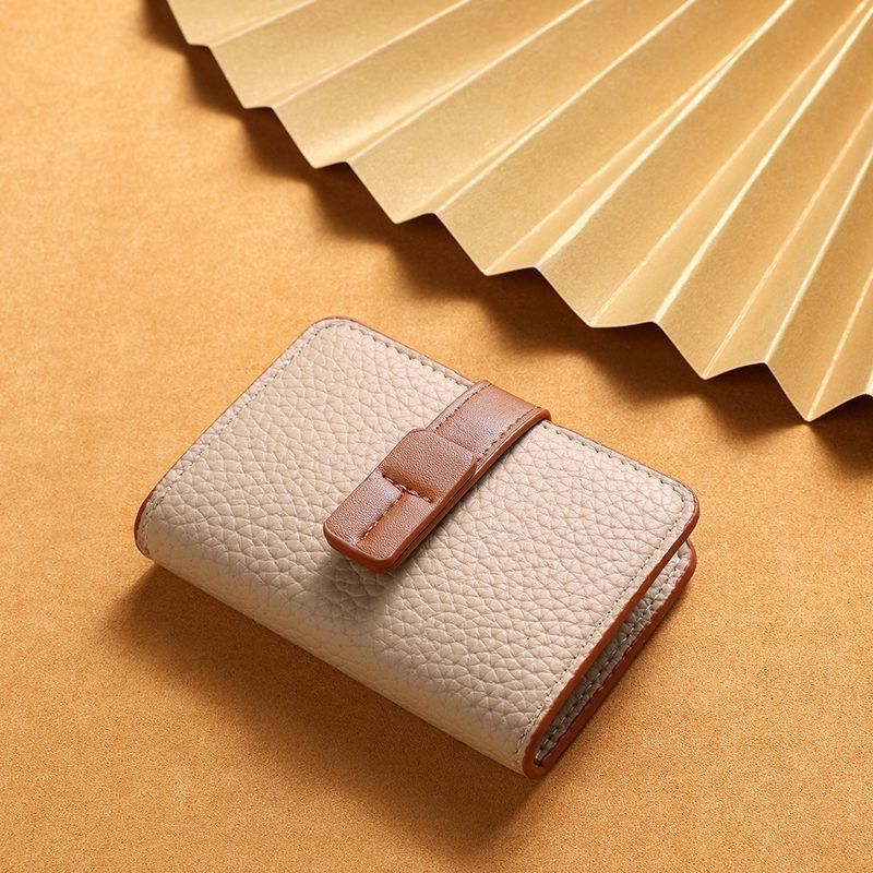 Textured Leather Card Holder with Secure Closure
