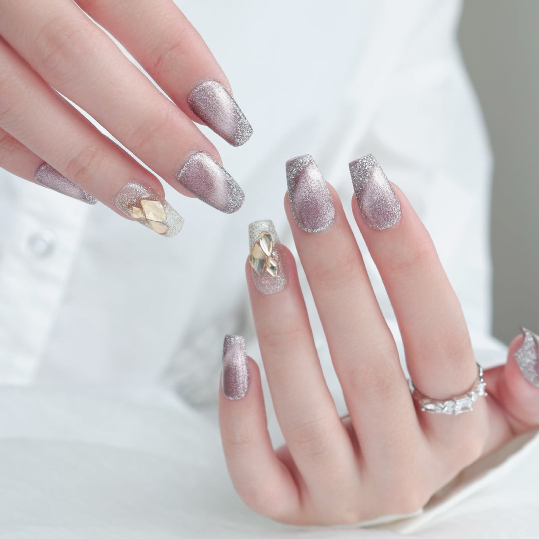 Sparkling Press-On Nail Set with Gem Accents