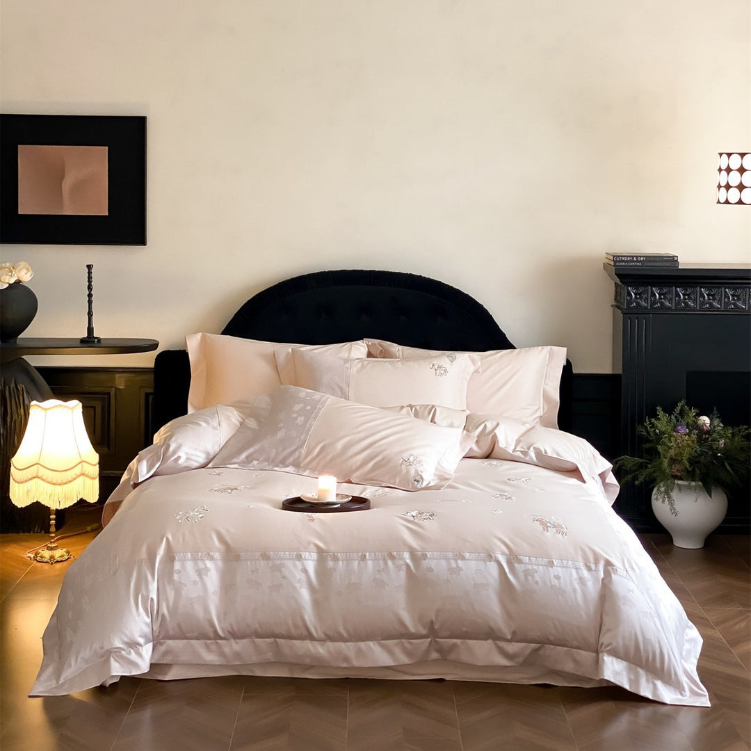 Luxury Embroidered Satin Duvet Cover Set with Pillow Shams
