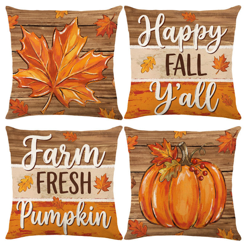 Decorative Harvest-Themed Throw Pillow Covers with Linen Texture