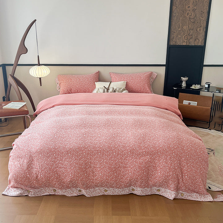 Reversible Cotton Floral Duvet Cover Set with Button Closure & Matching Pillow Shams