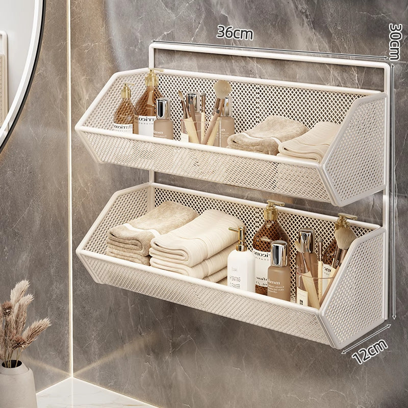 Wall-Mounted Mesh Bathroom Organizer Shelf