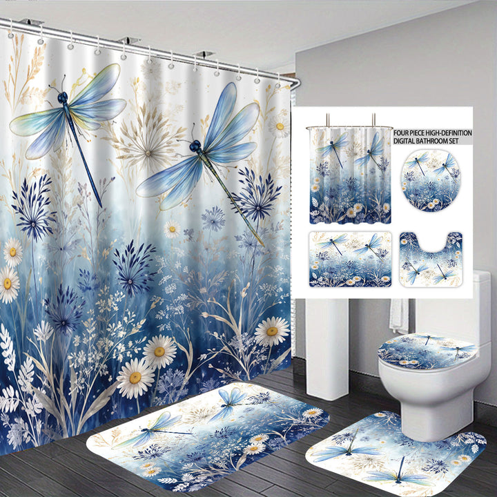Artistic Dragonfly-Themed Four-Piece Digital Bathroom Set Stornfield