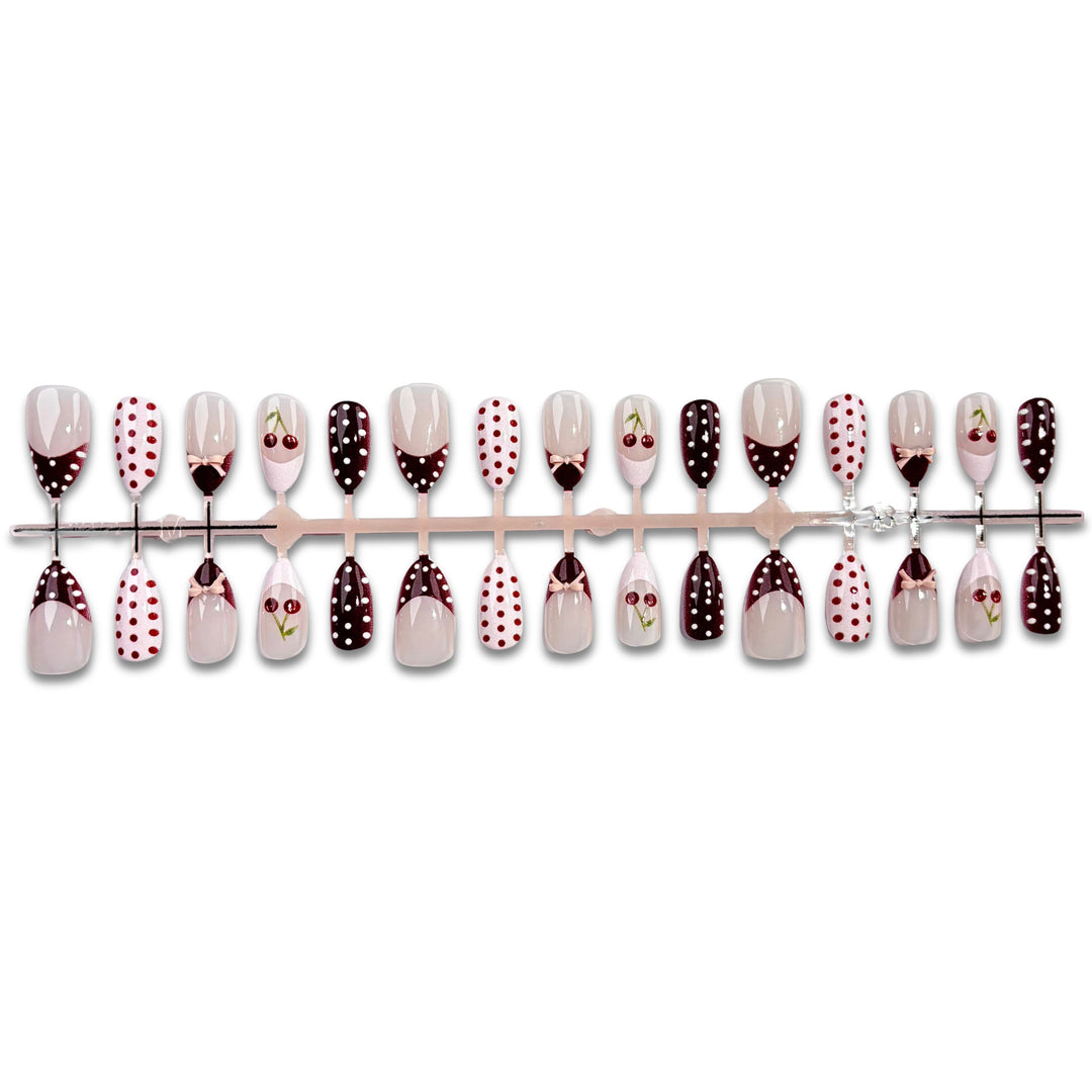 Artistic Floral and Polka Dot Press-On Nail Set