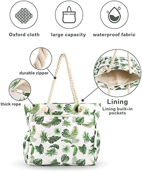 Beach bag with botanical motif and sturdy rope handles Stornfield