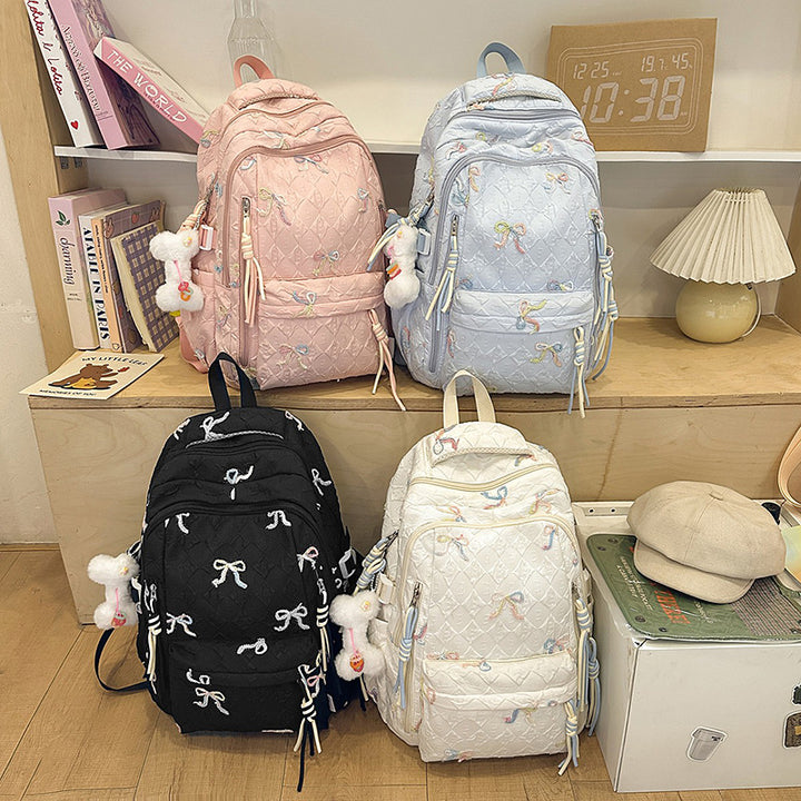 Quilted Embroidered Bow-Design Backpack Stornfield