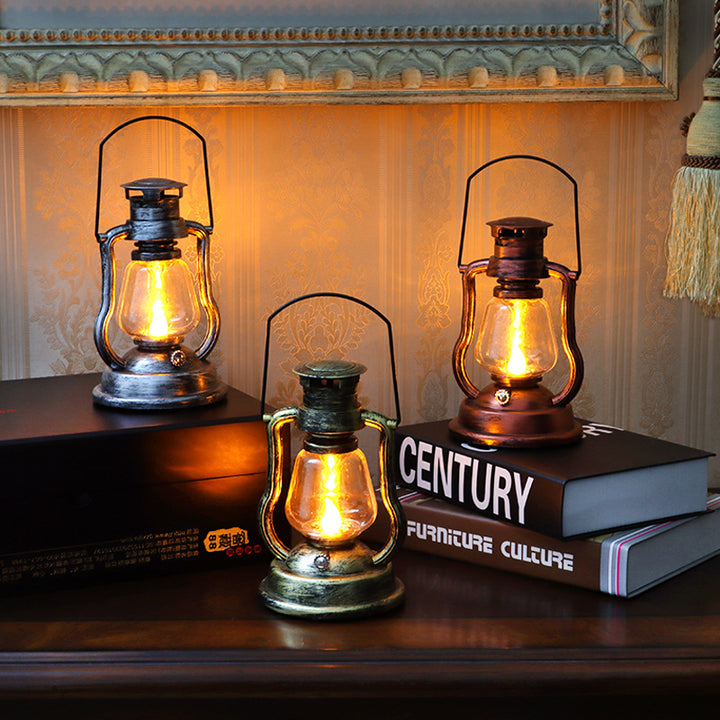 Vintage Style Solar LED Hurricane Lantern With Glass Chimney And Metal Handle Stornfield