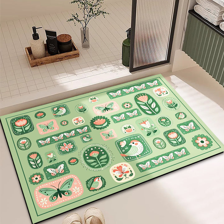 Vibrant Floral Pattern Bath Mat