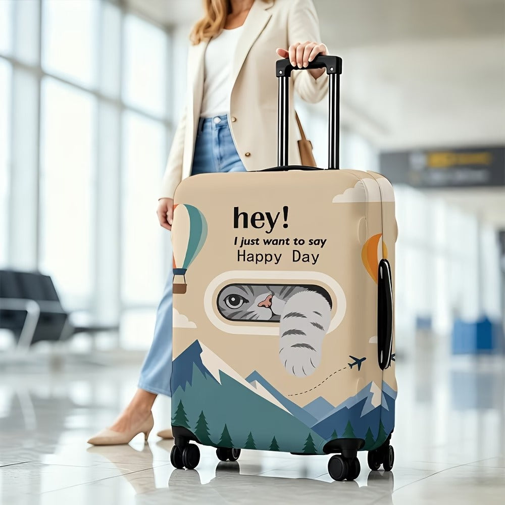 Unisex stretchable suitcase cover with three-dimensional cat window design, scratch-resistant stretch polyester and zipper Stornfield