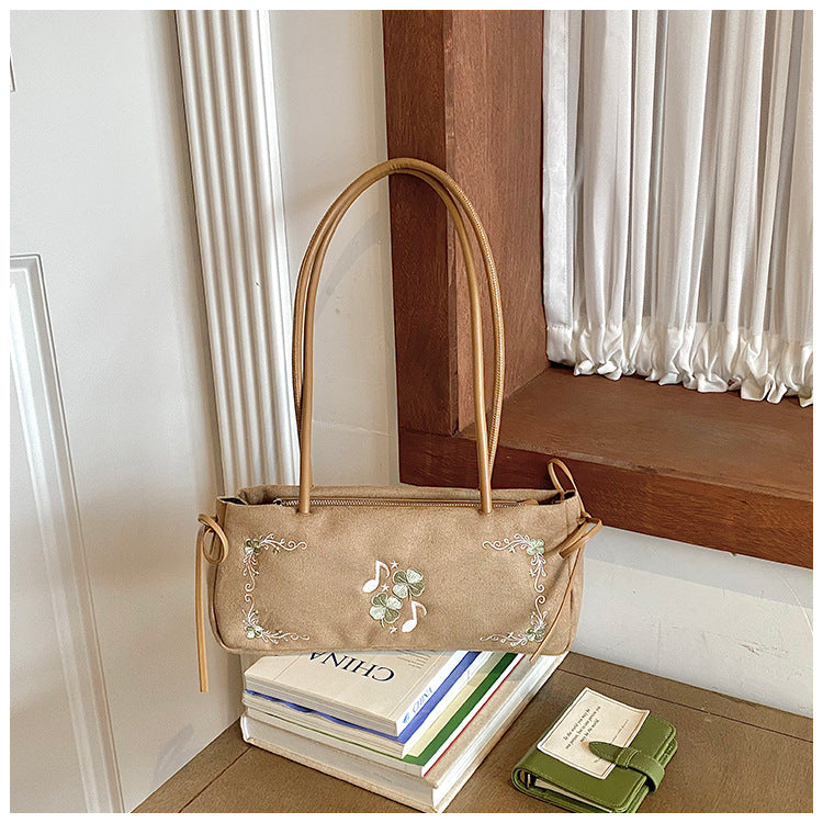 Embroidered Suede Handbag