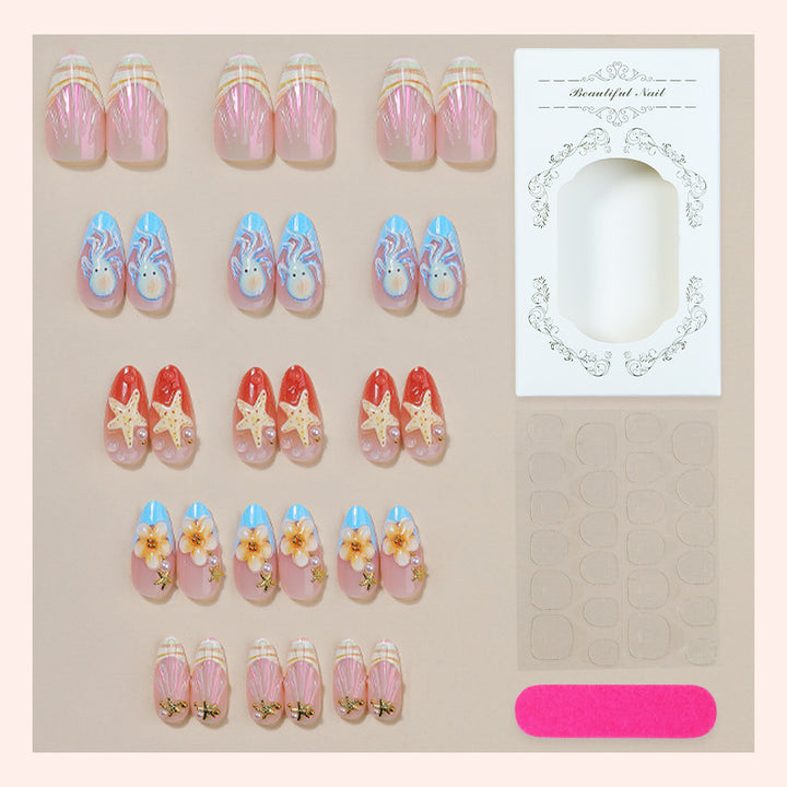 Decorative Press-On Nail Art Set with Summer-Inspired Ocean Designs Stornfield