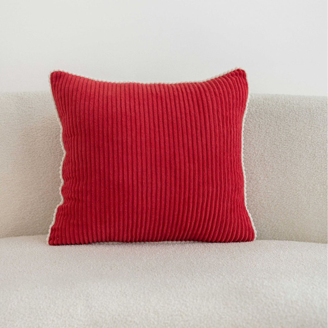 Ribbed Corduroy Square Throw Pillow with Scalloped Edge
