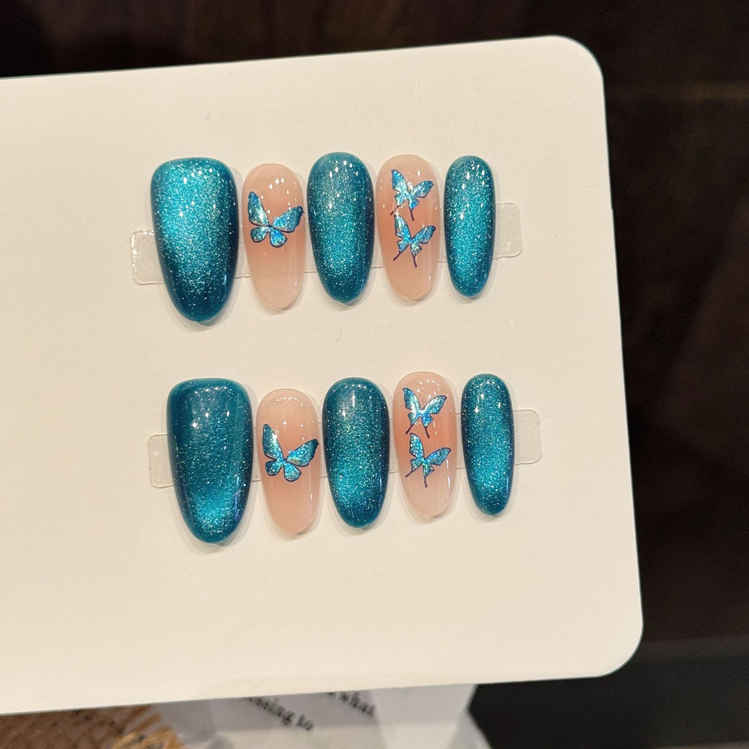Decorative Press-On Nail Art Set with Glittering Butterfly Accents