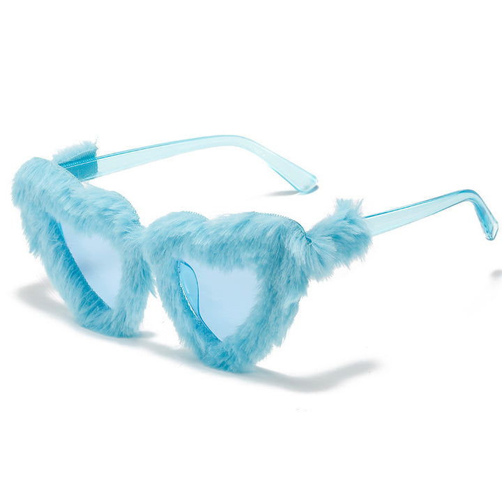 Unique Heart-Shaped Fur-Trimmed Sunglasses Stornfield