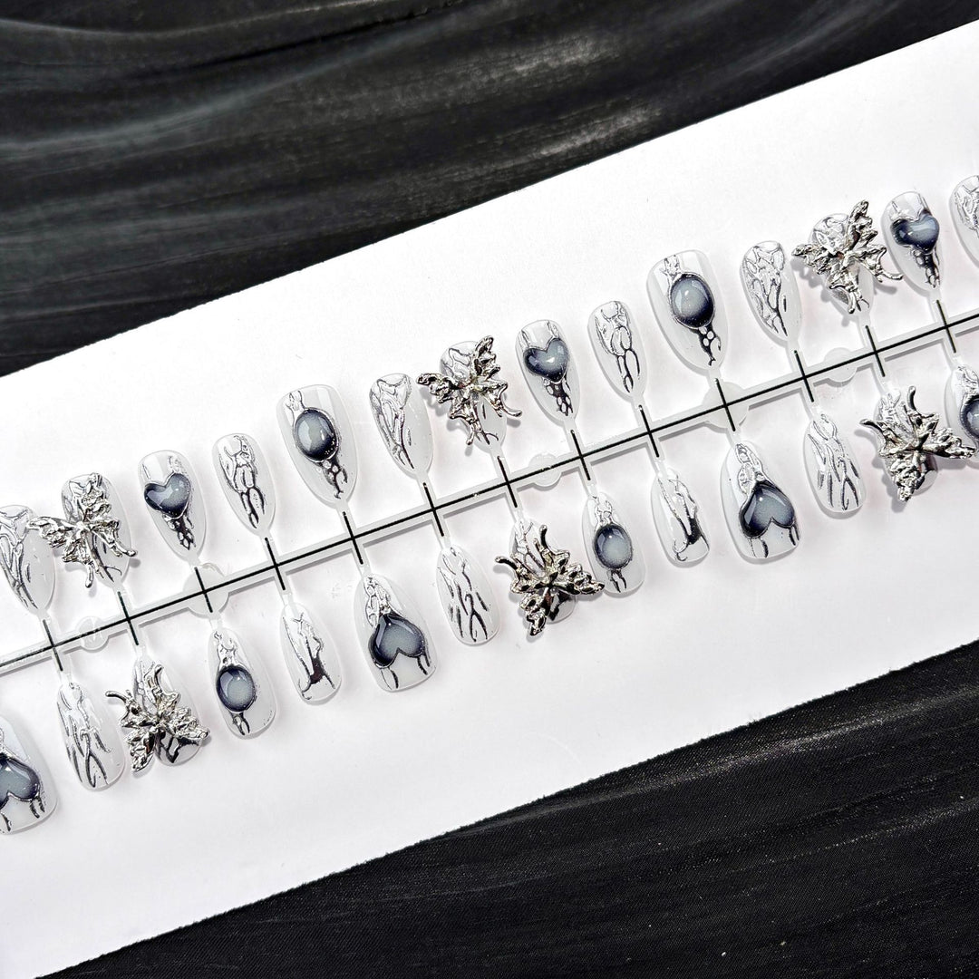 Elegant Polka Dot and Lace Press-On Nail Set