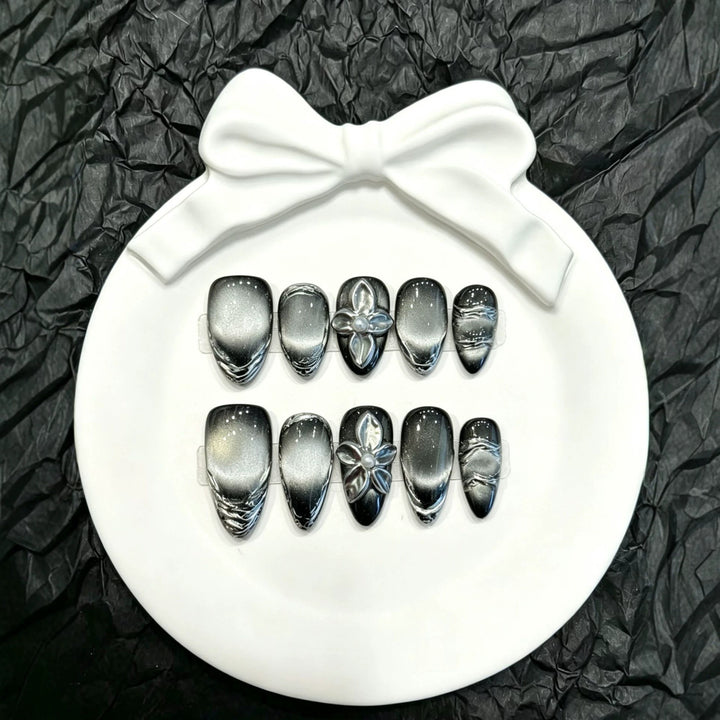 Premium Metallic Floral Press-On Nail Art Set