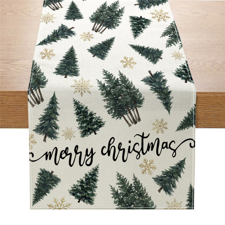 Cotton-Linen Festive Poinsettia Christmas Table Runner