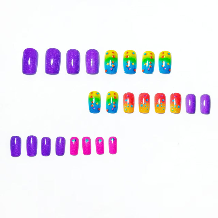 Creative art nails with sparkling rainbow design and 3D applications Stornfield