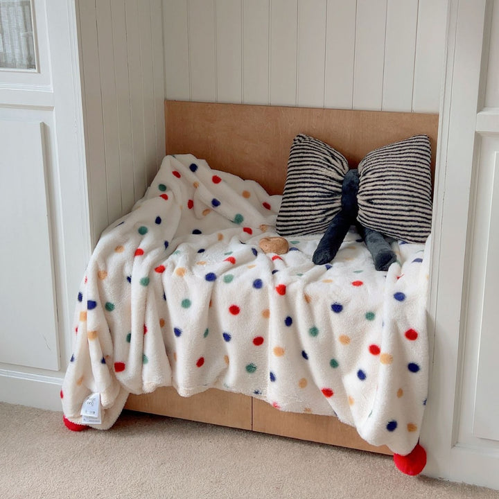 Plush Gingham Check Embroidered Fleece Throw Blanket with Bear Applique