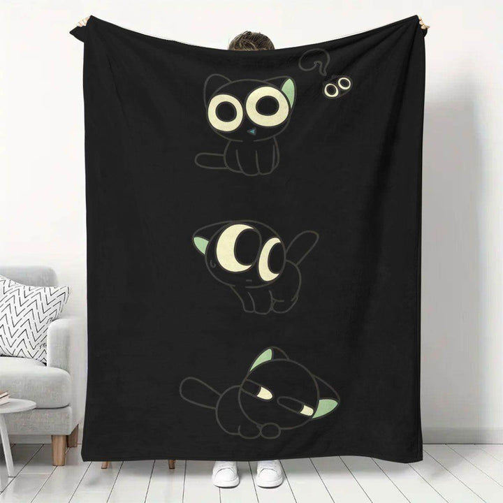 Cozy Cartoon Cat-Themed Fleece Throw Blanket