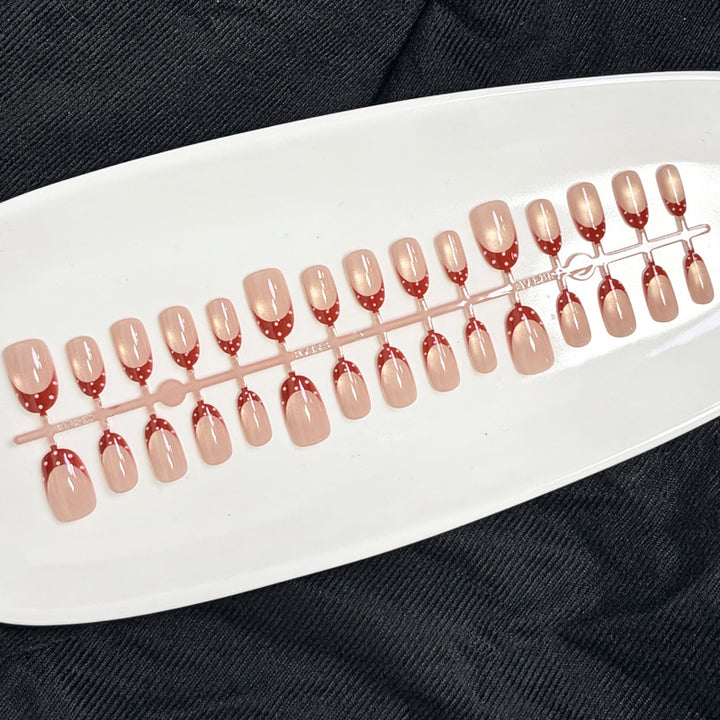 Elegant French Tip Press-On Nail Set with Dotted Accents Stornfield