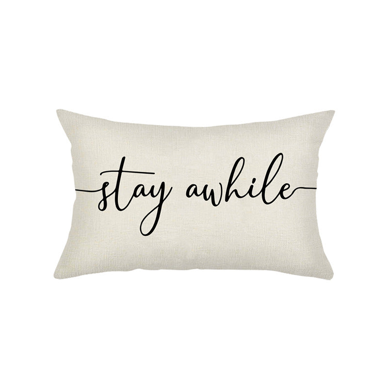 Hand-Lettered Script Lumbar Pillow Cover Linen-Blend with Heart Motif