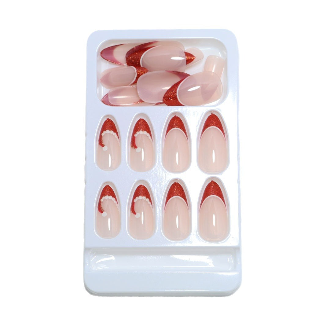 Artistic French Tip Press-On Nails with Glitter Accents Stornfield