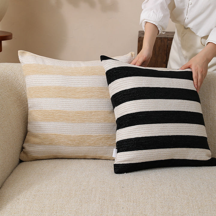Woven decorative cushion cover with wide stripes and textured cotton blend Stornfield