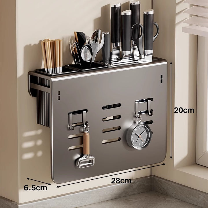 Wall-Mounted Stainless Steel Kitchen Cutting Board and Lid Organizer Rack