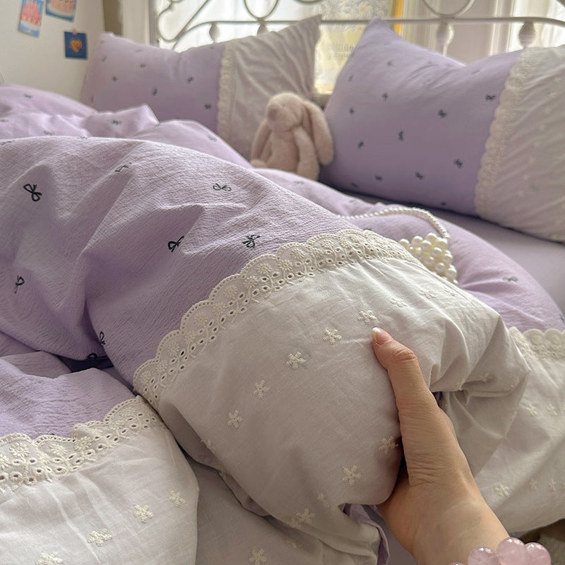 Soft Floral Embroidered Bedspread Set